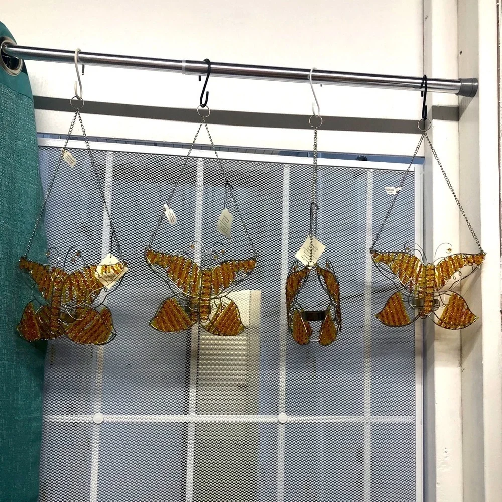 Vintage Pier 1 Orange & Yellow Beaded Butterfly Tea Light Hanging Garden Lantern